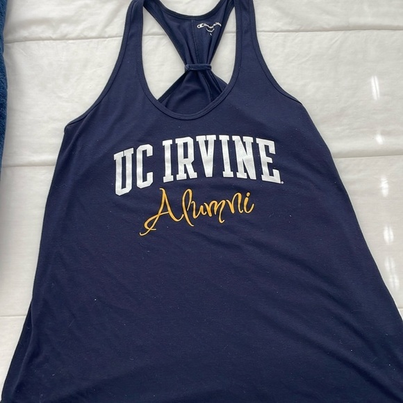 Champion Women’s Navy Blue Racerback Tank Top w/ Yellow UCI Alumni Logo - Size L - Picture 1 of 4